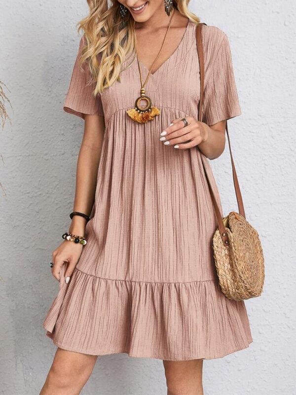 V-neck Short Sleeve Dress Summer Fashion Casual Loose Ruffled Dresses Beach Clothing Women - Image 3