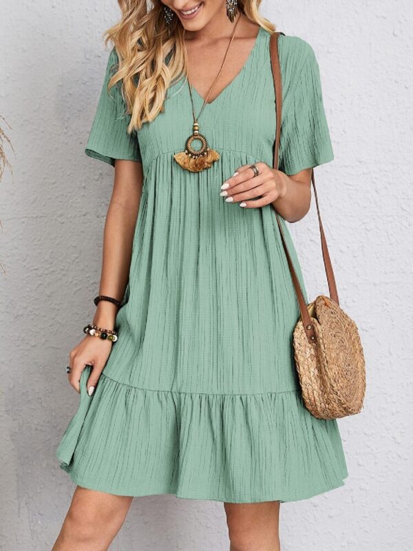 V-neck Short Sleeve Dress Summer Fashion Casual Loose Ruffled Dresses Beach Clothing Women - Image 5